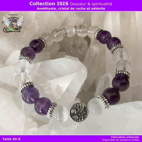 bracelet collection ISIS - spiritualité - Améthyste, sélénite et cristal de roche
